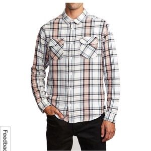 NWOT!  TILLI’S RSQ MENS FLANNEL in Cream/Baby Blue/Navy Stripes Colors.